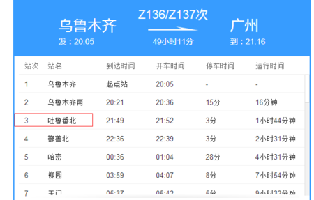 乌鲁木齐到武昌z136经过哪些站？吐鲁番到株洲多久